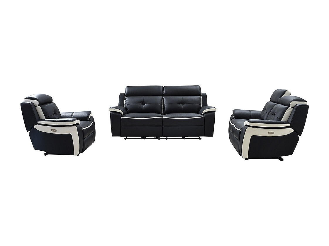 COUCHGARNITUR mit Sessel - 6 Personen - leder - schwarz, weiß Angelique - Schwarz/Weiß, Leder (207/103/97cm) - Vente-Unique