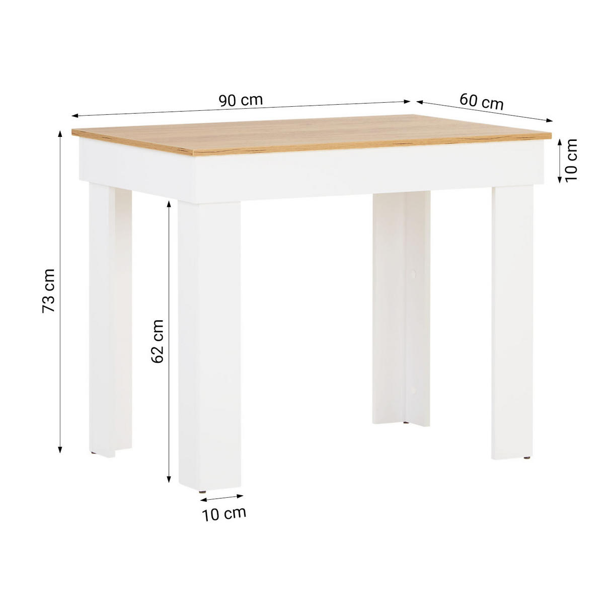 ESSTISCH in Holzwerkstoff 90/60/73 cm - Weiß/Naturfarben, Holzwerkstoff (60/90/73cm) - Homestyle4u