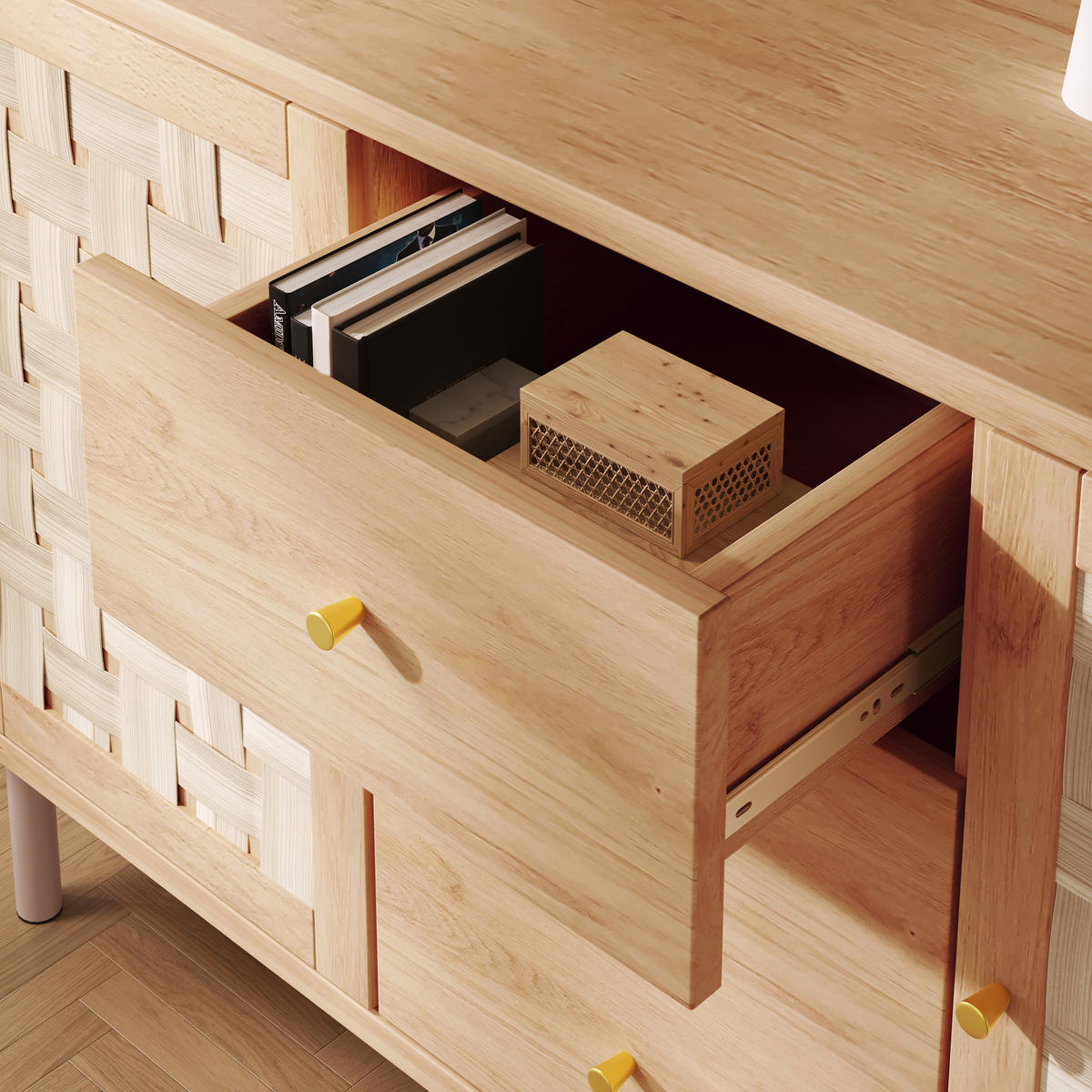 KOMMODE Eiche, 120/40/75 cm, mit 2 Türen, 3 Schubladen und höhenverstellbaren Einlegeböden - Naturfarben/Weiß, Holzwerkstoff/Metall (120/70/40cm) - CHICFURN