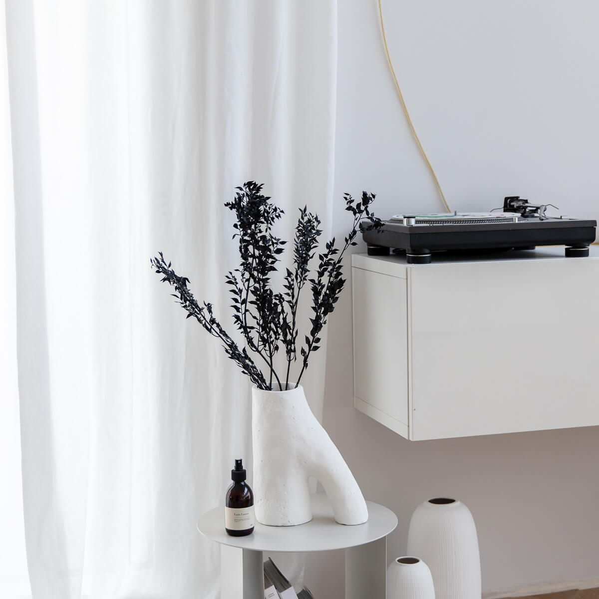 TROCKENBLUMEN Ruskus / Mäusedorne konserviert in schwarz -(H) 70 cm - Schwarz, Naturmaterialien (70cm) - Lykke & You
