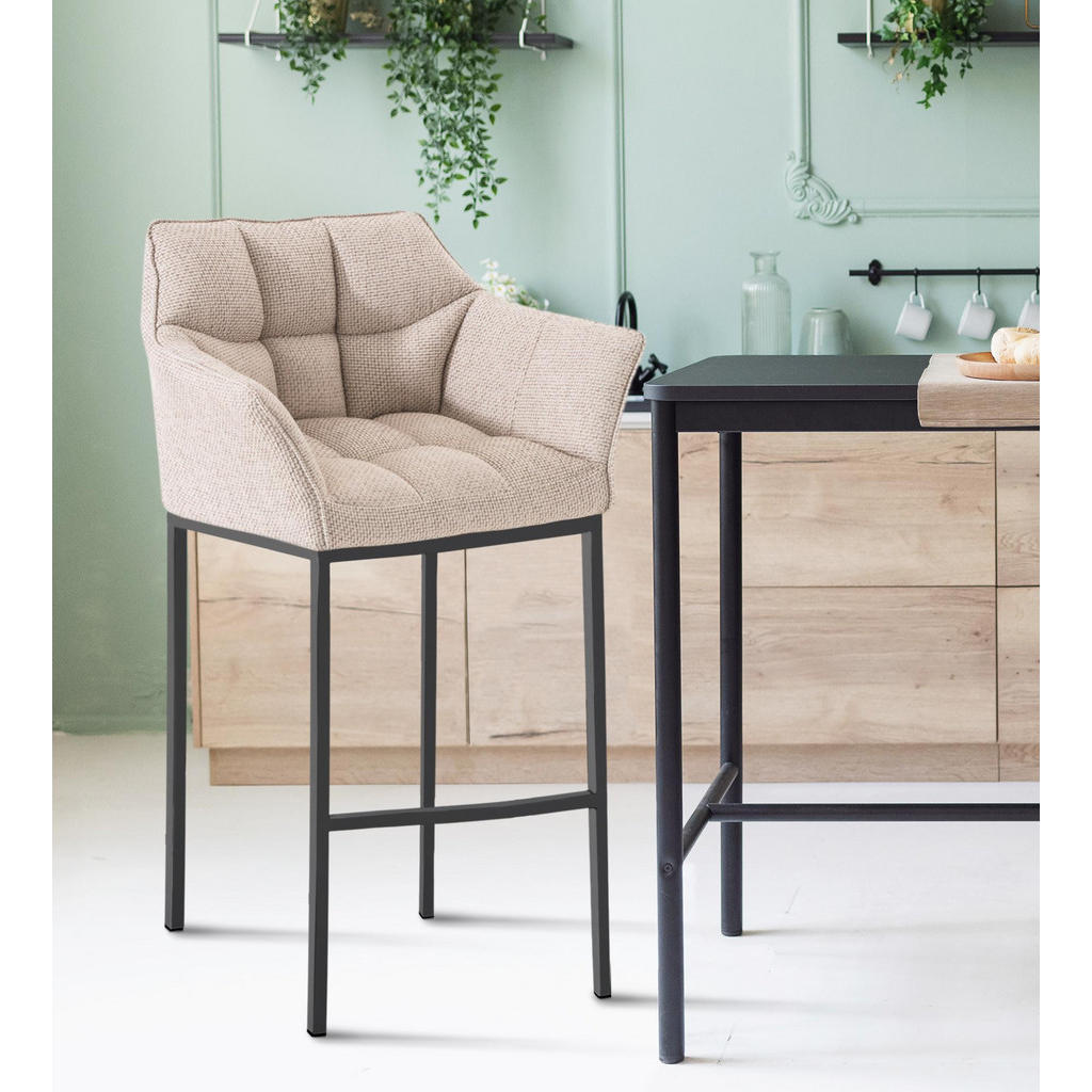 Thumbnail - CLP Barhocker, Creme, Schwarz, Textil, 64x110x48 cm, Esszimmer, Barmöbel, Barhocker
