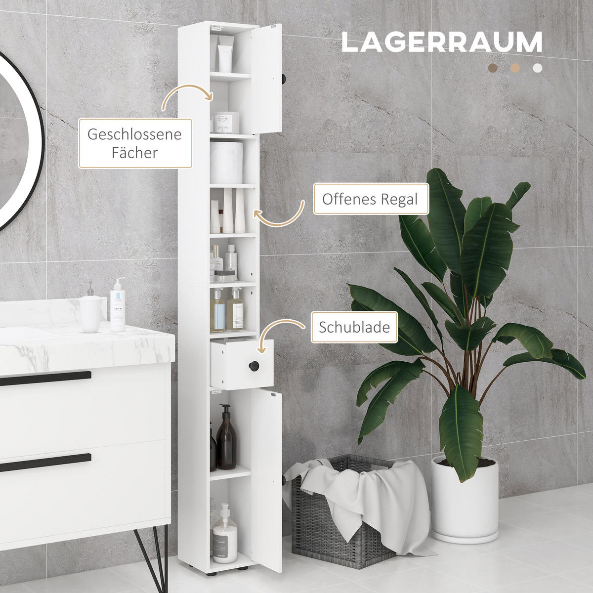 BADEZIMMERSCHRANK Spanplatte Weiß - Weiß, Karton (20/180/20cm) - Kleankin
