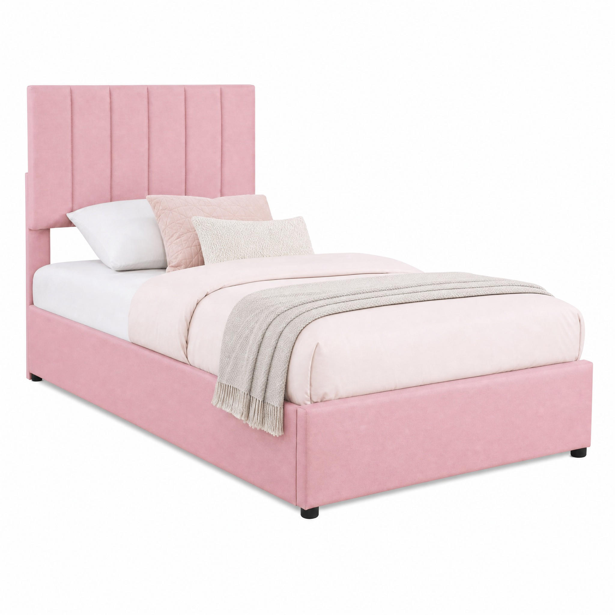 KINDERBETT mit hydraulischem Stauraum 90x200 cm Leinen Pink - Pink, Metall (90/200cm) - Meubliv