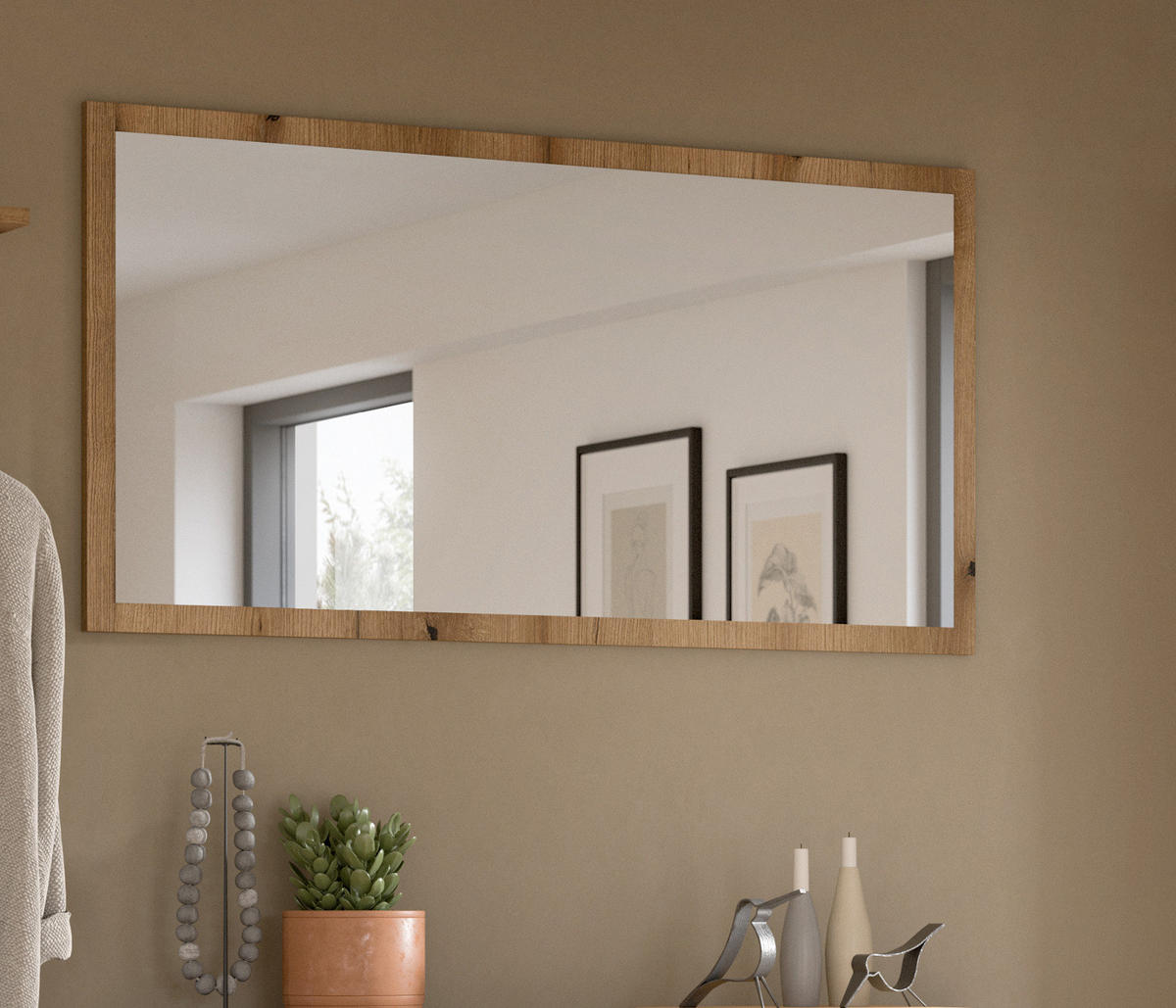 WANDSPIEGEL 106 x 55 cm, Garderobenspiegel mit Rahmen - Eiche Artisan, Glas/Holzwerkstoff (106/55/2cm) - Inn.Furn