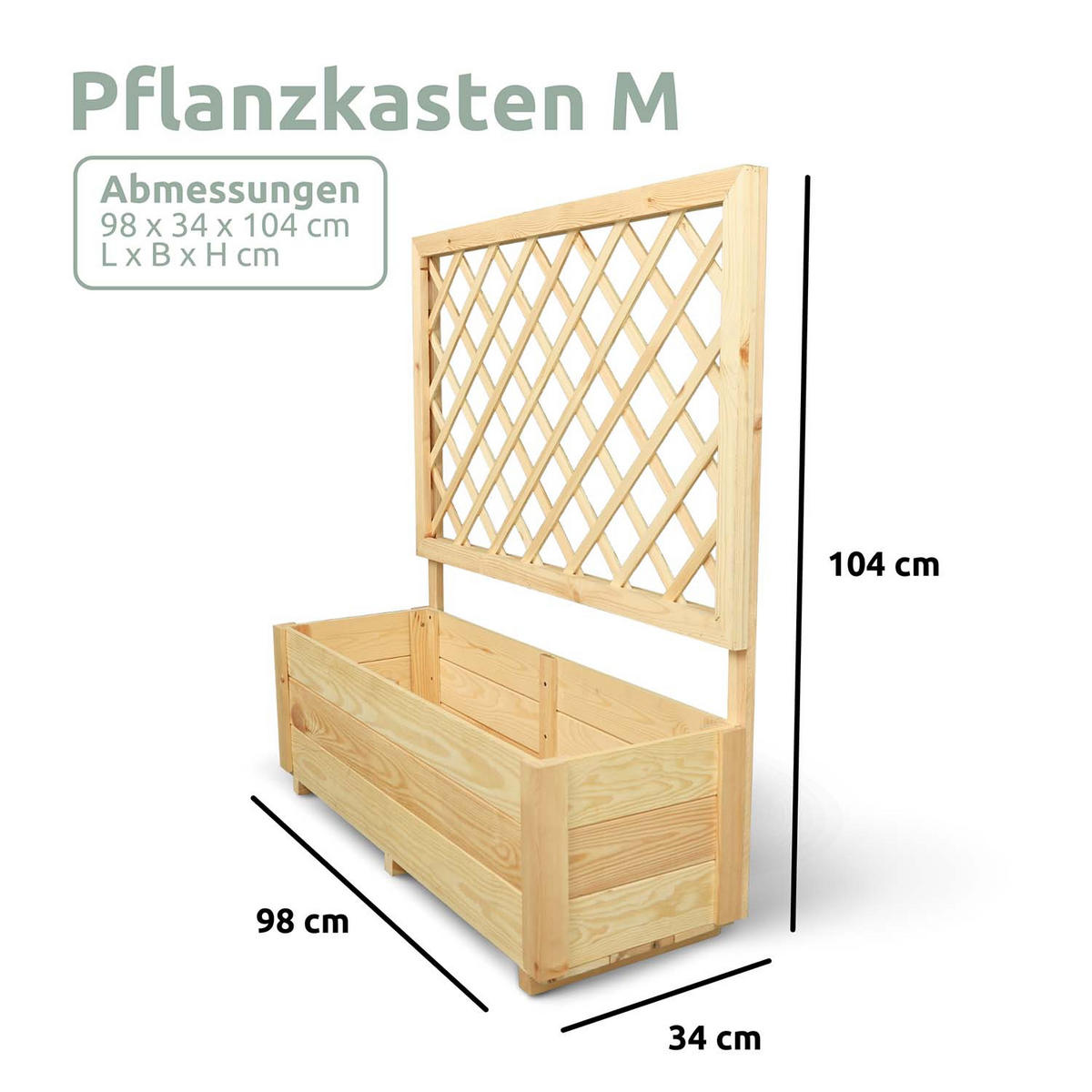 PFLANZKASTEN mit Rankgitter- Kiefer - 98 x 34 x 104cm - Naturfarben, Holz (98/104/34cm) - holz4home