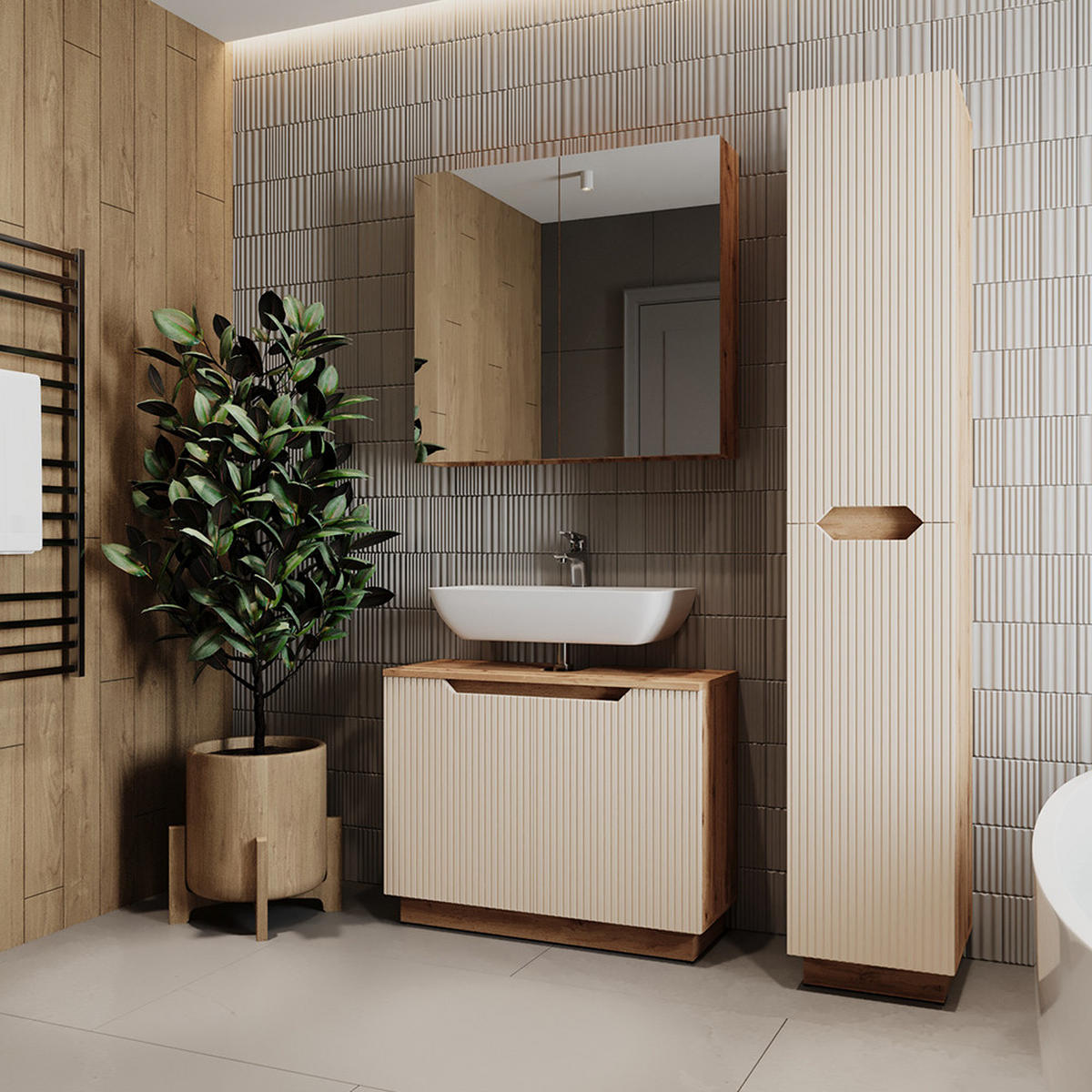 KOUPELNOVÝ NÁBYTEK Lotta Dubový/kašmírový pruhovaný - kašmírová/barva dubu, kompozitní dřevo (79.6/62.5/32cm) - Vicco