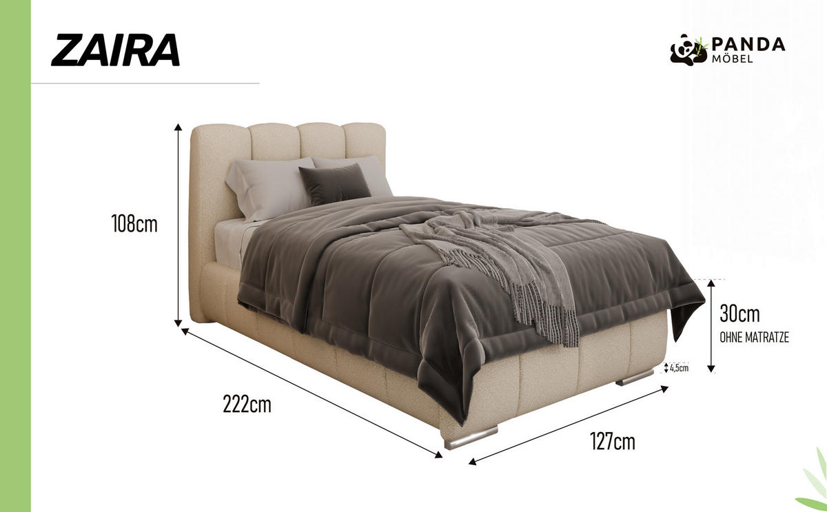 POLSTERBETT Zaira 100x200cm – Elegantes Polsterbett für modernen Wohnstil , ohne matratze, beige - Beige, Holz (100/200cm) - Panda Möbel