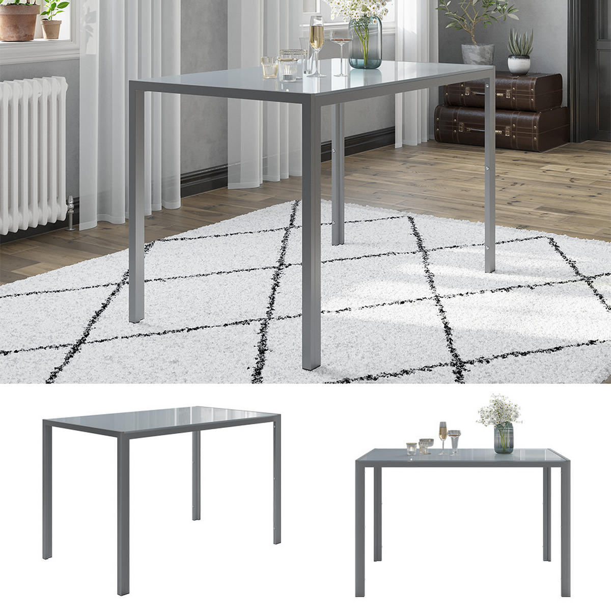 ESSTISCH Grand Grau 120 x 75 cm - Grau, Glas (70/120/75cm) - Vicco
