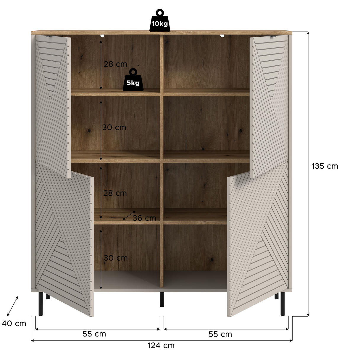 HIGHBOARD CAMPUS (B/H/T: ca. 124/135/40 cm) in Kaschmir/Kaschmir - Kaschmir, Holzwerkstoff (124/135/40cm)