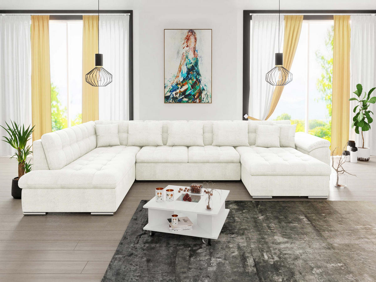 WOHNLANDSCHAFT Niko Bis, Seite: Rechts - Ecru, Holz/Textil (348/76/205cm) - MIRJAN24