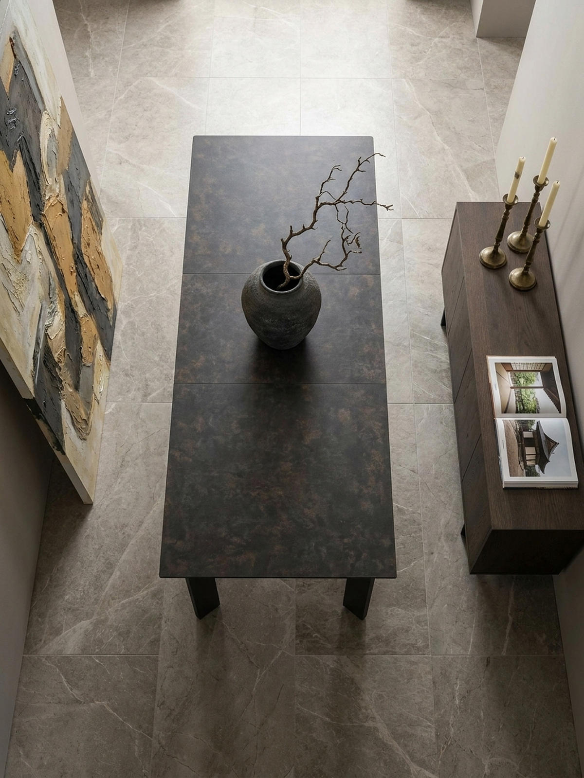ESSTISCH Ausziehbar Keramik Glas Marmoroptik 180-240 MALTA, Schwarz 180x95x77 cm - Schwarz, Glas/Metall (95/180/77cm) - KADIMA DESIGN