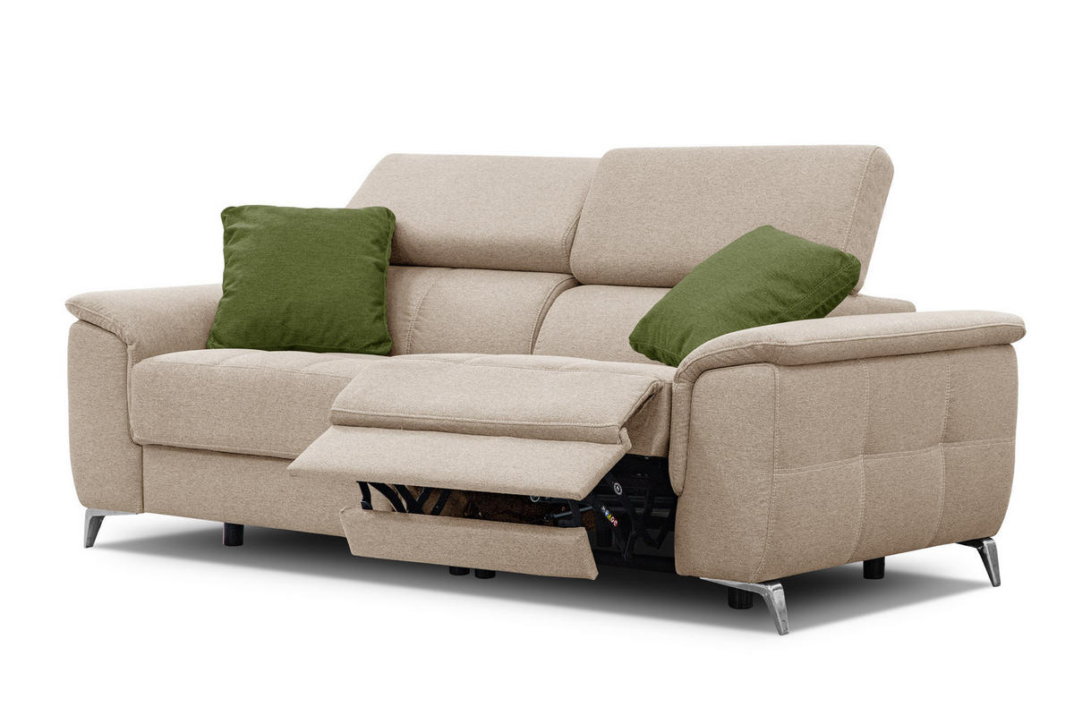 SOFA PLAUEN 3-Sitzer mit 2 Relaxfunktionen, beige - Beige/Silberfarben, Holzwerkstoff/Textil (214/83/105cm) - Courtois Laville