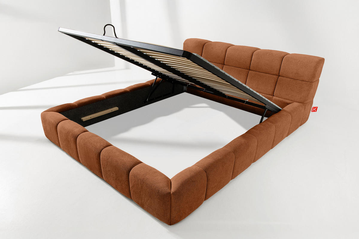 POLSTERBETT AERI 140/160/180/200 mit Rahmen und Bettkasten, orange - Orange, Holz/Holzwerkstoff (180/200cm) - KONSIMO®