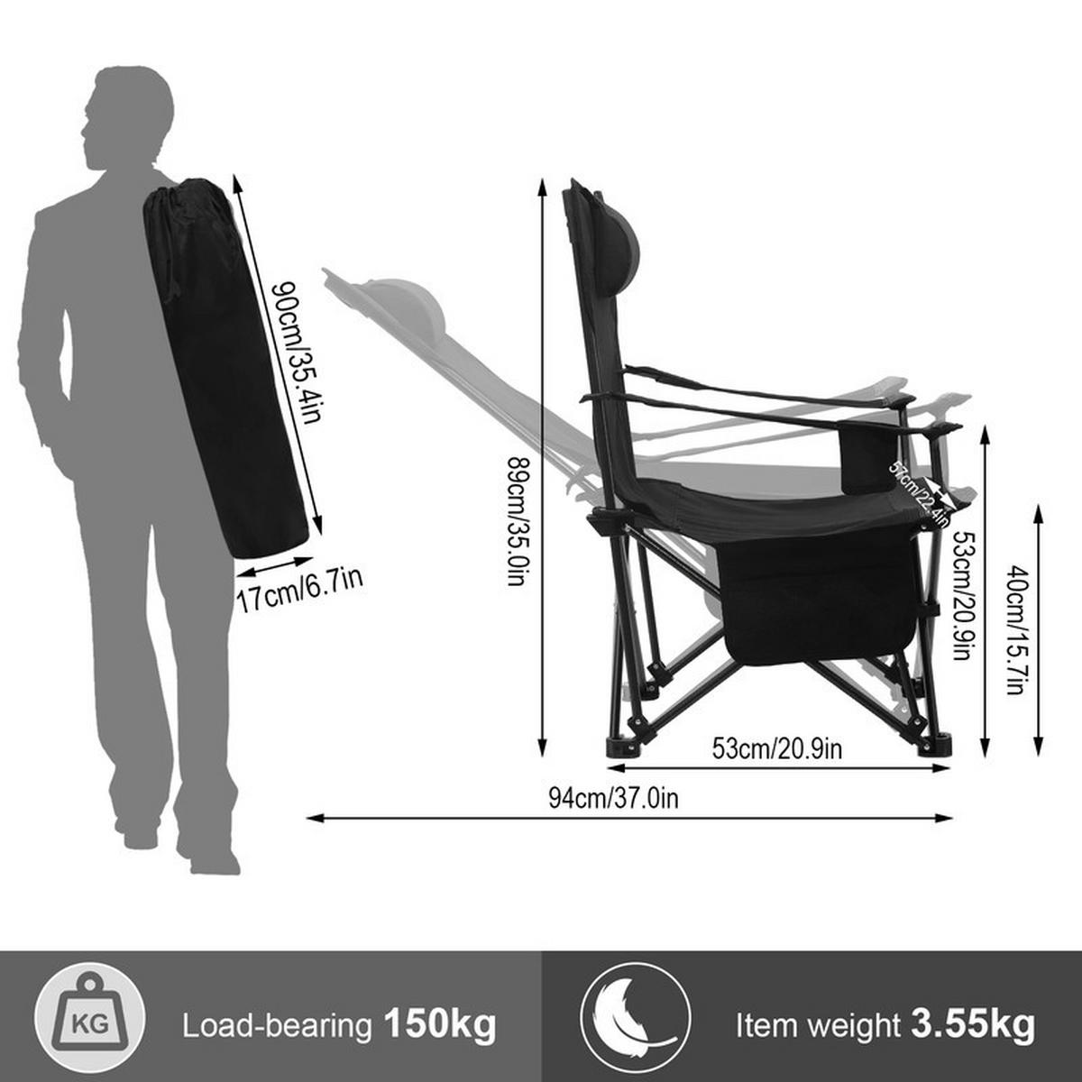 GARTEN-RELAXLIEGE Tragbar 101 × 83 × 70cm, Schwarz - Schwarz, Textil (83/70/101cm)