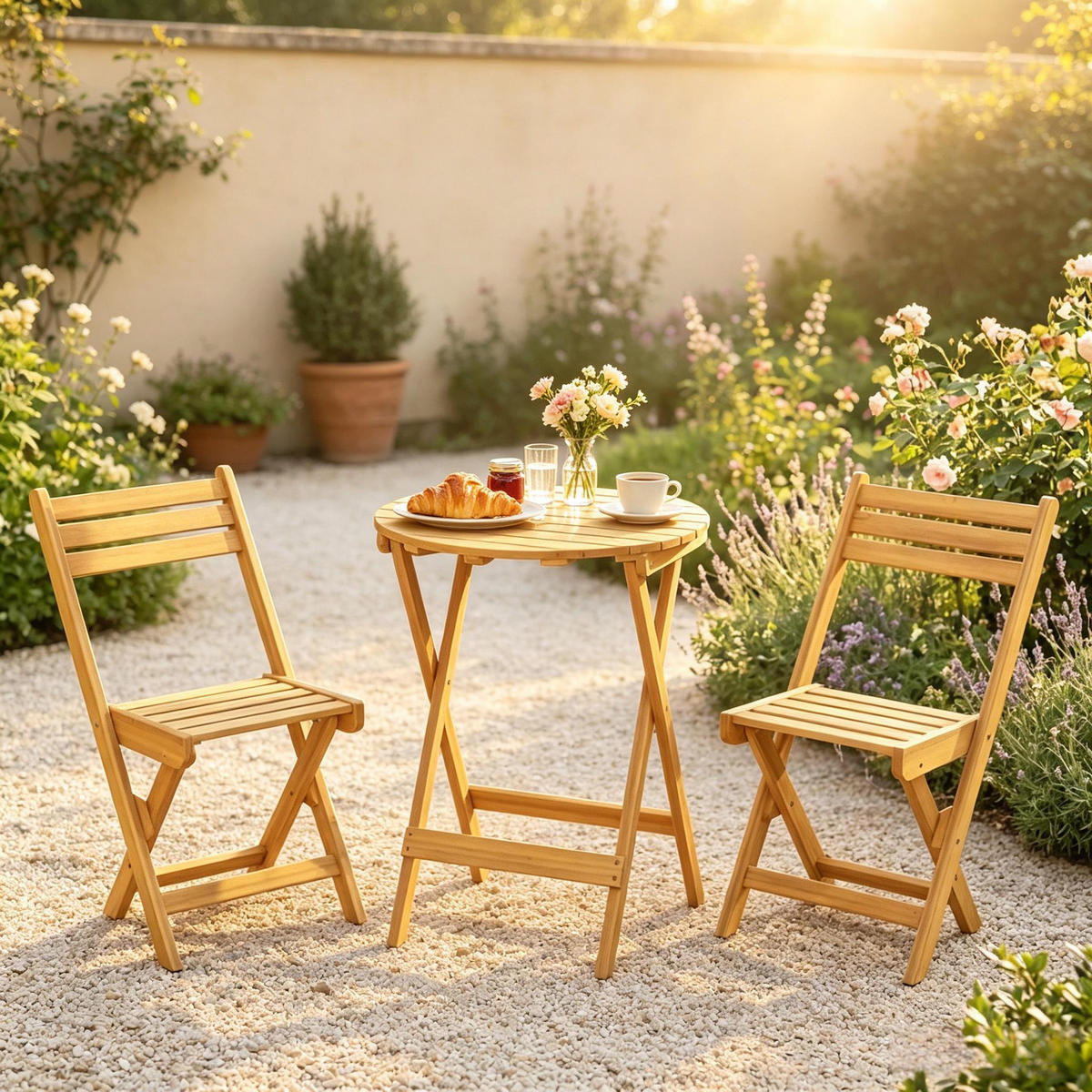 GARTENMÖBEL,KLAPPBAR 1 Tisch+2 Stühle - Beige, Holz - Vallsero