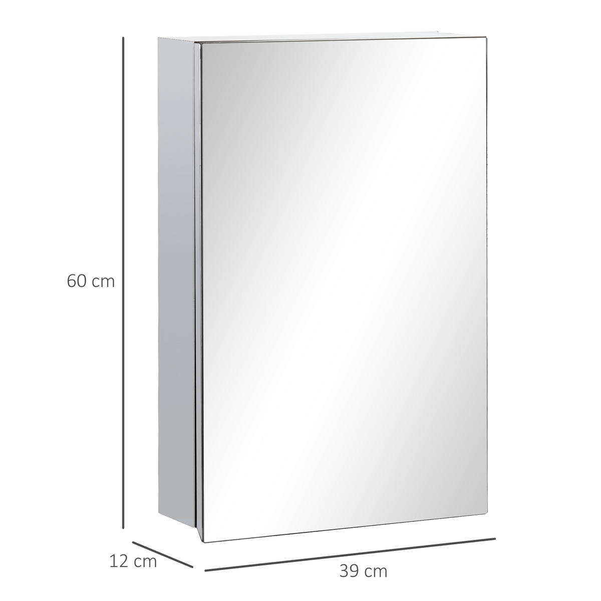 SPIEGELSCHRANK mit 3 Ebenen, für Badezimmer, Schlafzimmer, Edelstahl, Silber - Silberfarben, Glas (12/60/39cm) - Kleankin