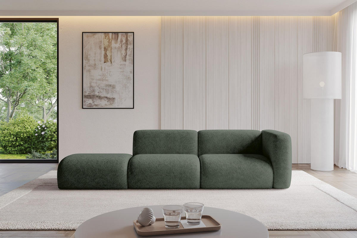 SOFA Ottomane Rechts MIRA-S3 296x89x70 Grün Velours - Schwarz/Grün, Holzwerkstoff/Kunststoff (296/70/89cm) - ALTDECOR