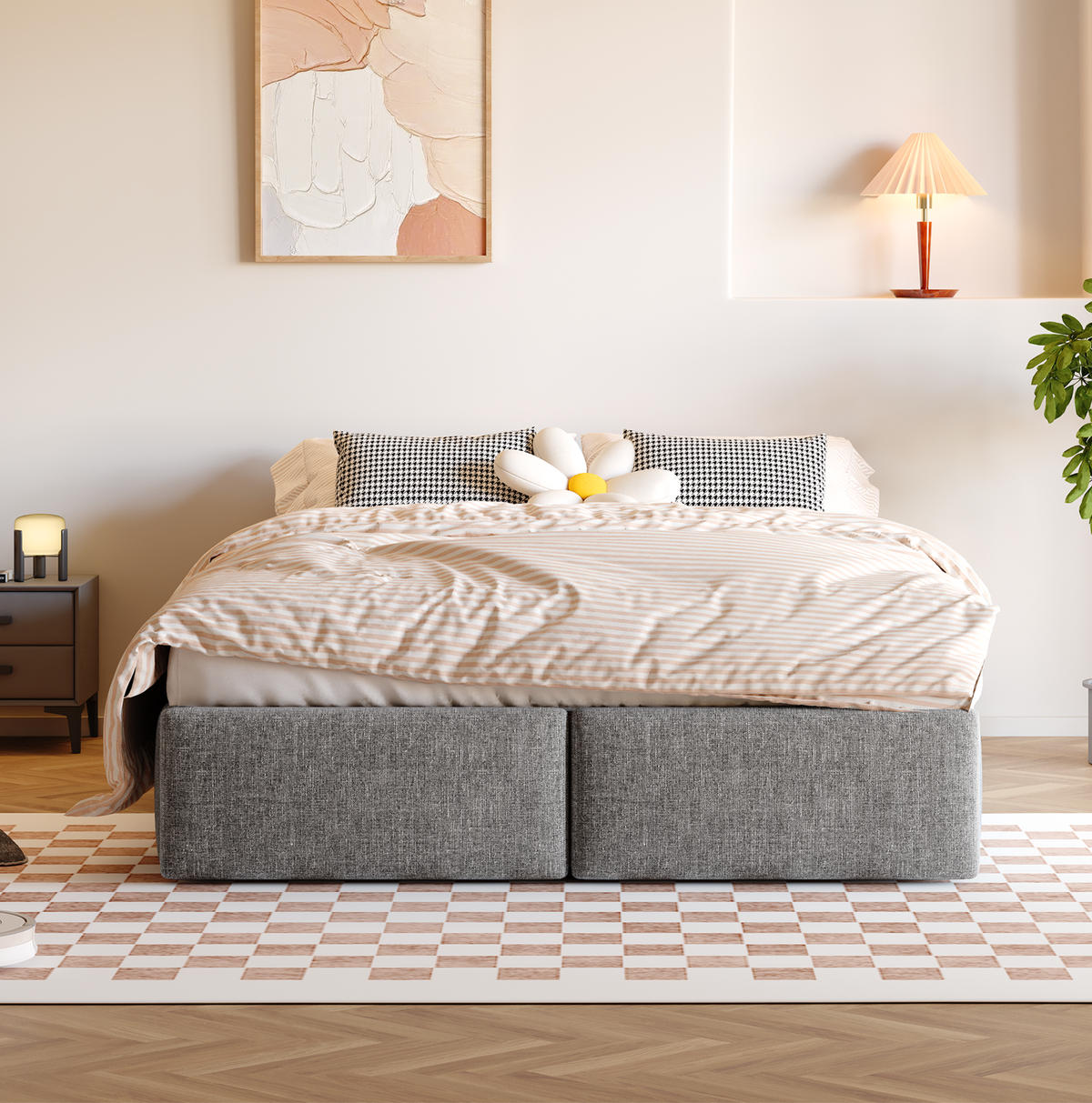 TAPECIRANI krevet 140/200 cm s hidrauličnim spremištem i 2 ladice, Siva - siva, tekstil (140/200cm) - Redom