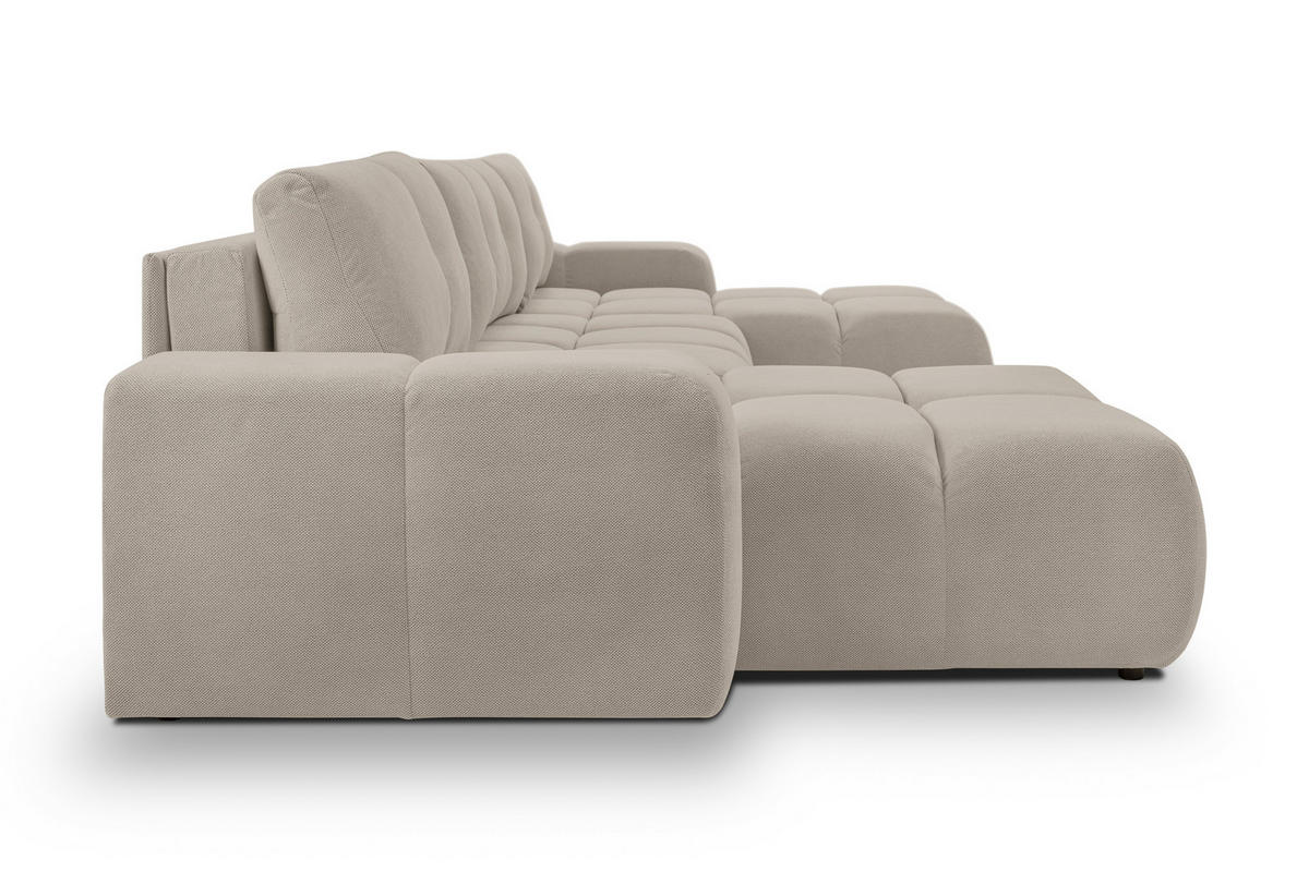 WOHNLANDSCHAFT DUCA U Beige Jersey mit Schlaffunktion - Beige, Holz (359/88/177cm) - MASSENO