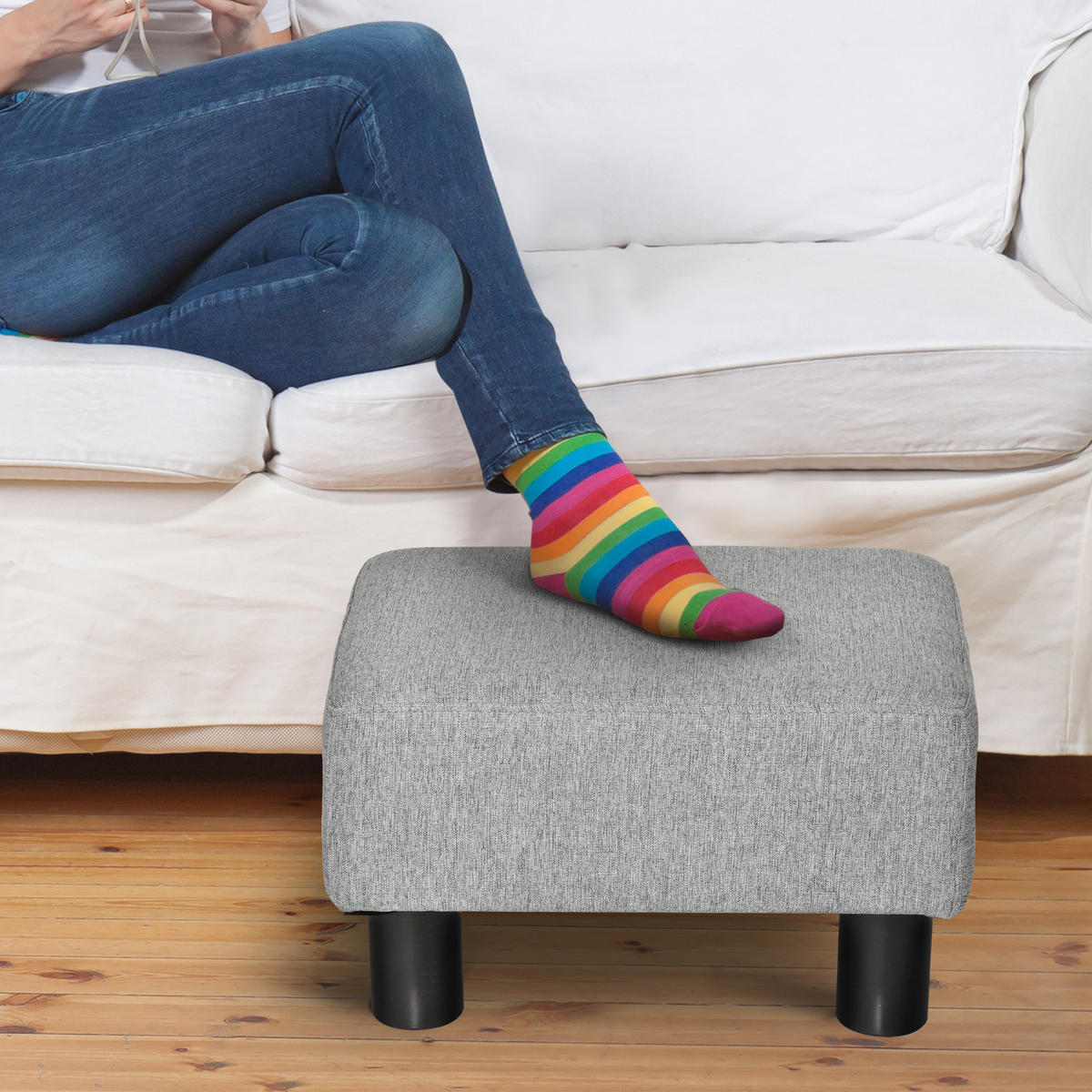 FUSSHOCKER, Polsterhocker, Stoff, Grau - Grau, Textil (30/24/40cm) - HOMCOM