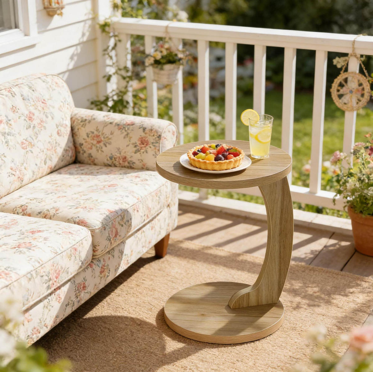 BEISTELLTISCH 38/55 cm in Eichefarben C-förmig aus MDF - Naturfarben, Holzwerkstoff (38/38/56cm) - Flora Grace
