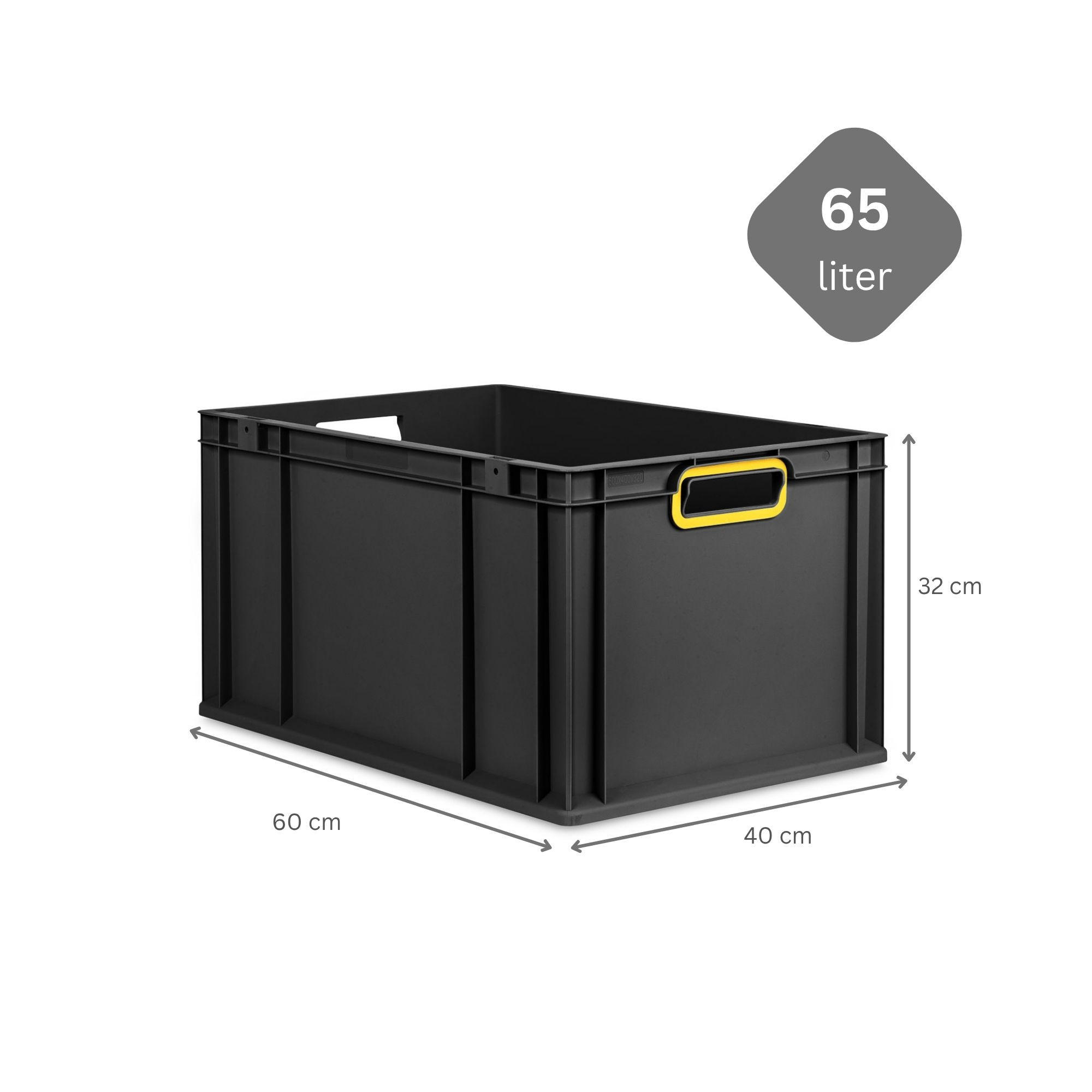 EUROBOX 3x NextGen Color 32x40x60 cm 65 Liter Griffe gelb offen, Schwarz - Gelb/Schwarz, Kunststoff (40/32/60cm) - PROREGAL