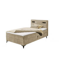 BOXBETT 120x200 inkl. Topper, Bettkasten und LED-Beleuchtung - Beige/Schwarz, Holz/Holzwerkstoff (120/200cm) - ed exciting design