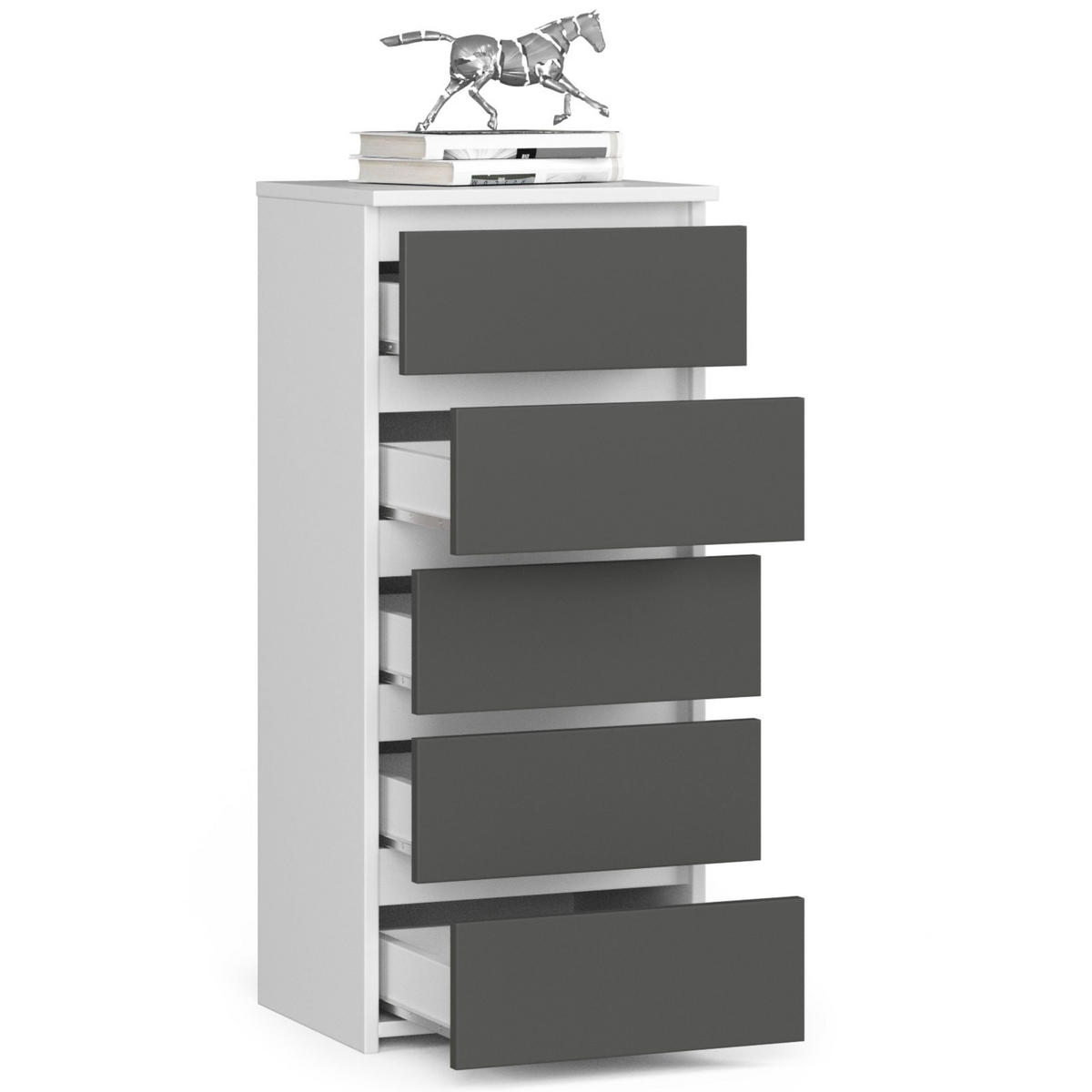 KOMMODE CL5, Weiß-Grau, 40x35x92 cm - Weiß/Grau, Holz (40/92/35cm) - Milordbikes