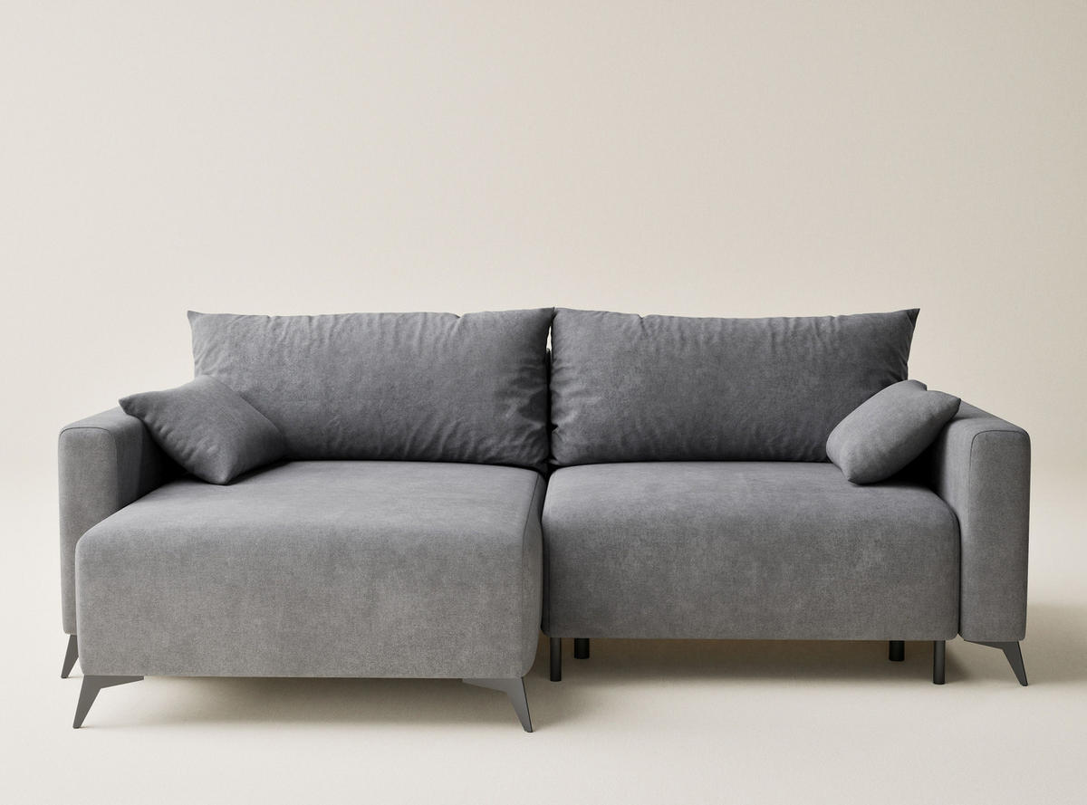 ECKSOFA MIT SCHLAFFUNKTION Leon Grau Webstoff - Schwarz/Grau, Holz/Holzwerkstoff (148/239cm) - Maison de Reve