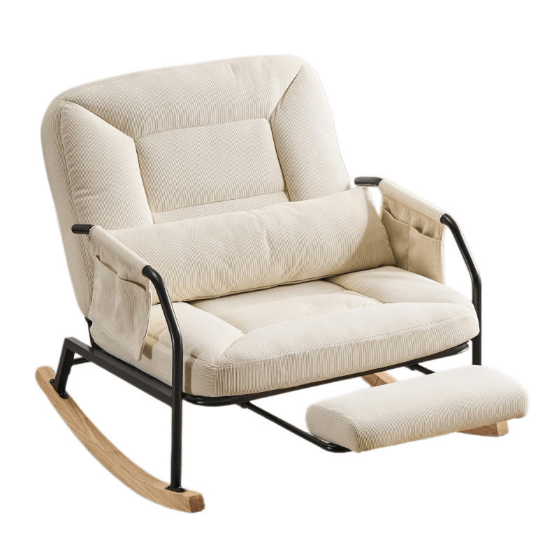 SCHAUKELSTUHL,ÜBERGROSS mit Fußstütze verstellbare Lehne Metallholz Cord,beige - Beige, Textil (87/89/88cm) - Vallsero
