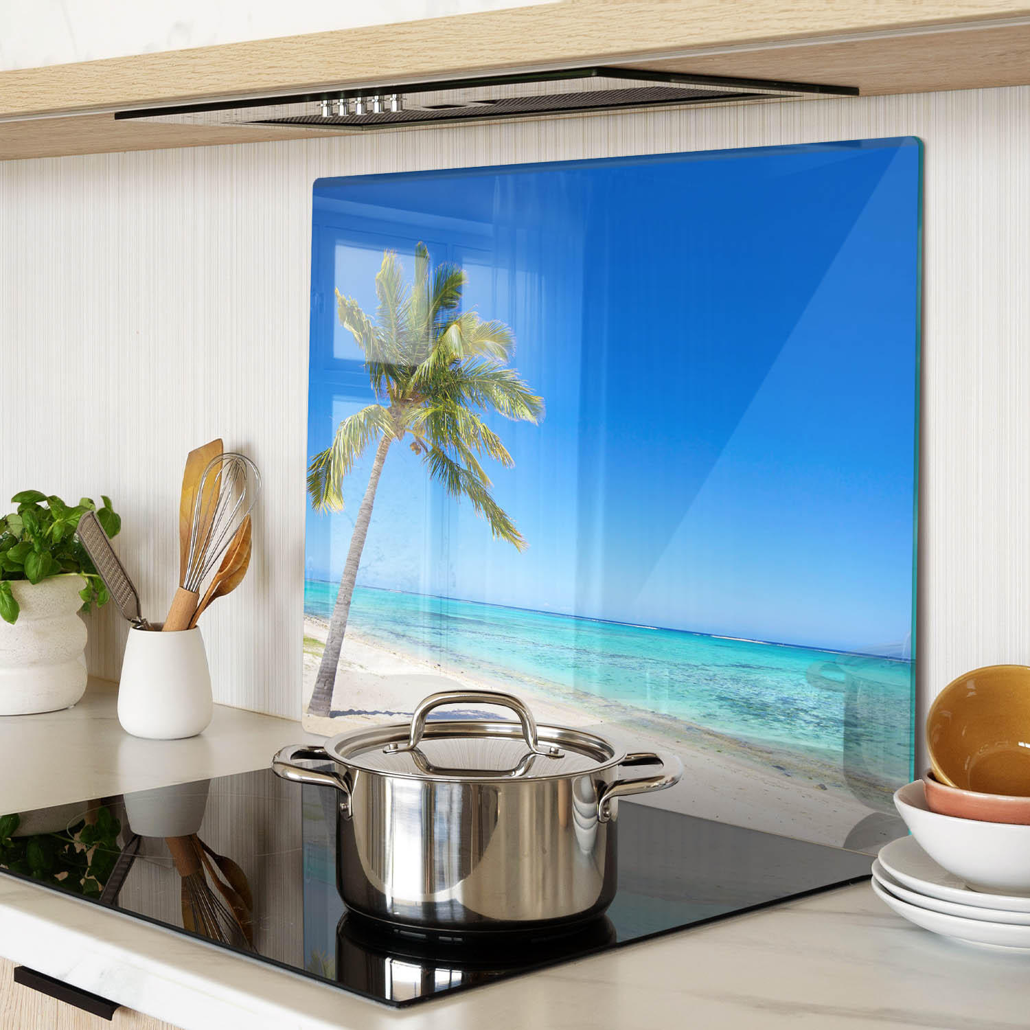 GLASPLATTE 60x52 cm Tropischer Strand - Blau, Glas (60/0.4/52cm) - TULUP