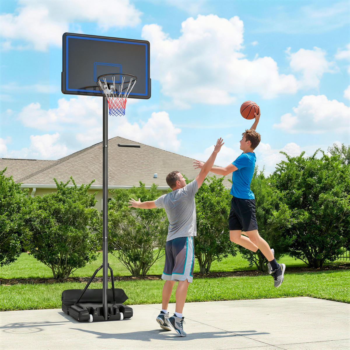 BASKETBALLKORB DE-18526 höhenverstellbar 1,35-3,05 m Blau - Schwarz, Metall (90/120cm) - ComfortXL