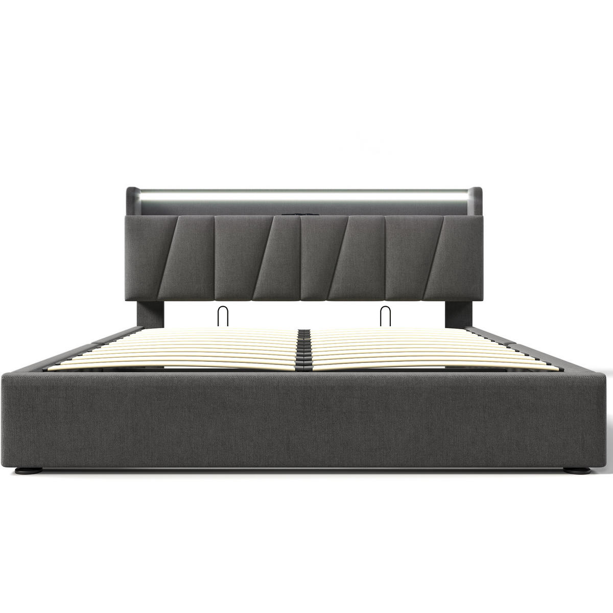 POLSTERBETT 140x200 cm in Grau mit LED-Beleuchtung, Steckdosen, USB und Stauraum - Grau, Textil (140/200cm) - IVMEU