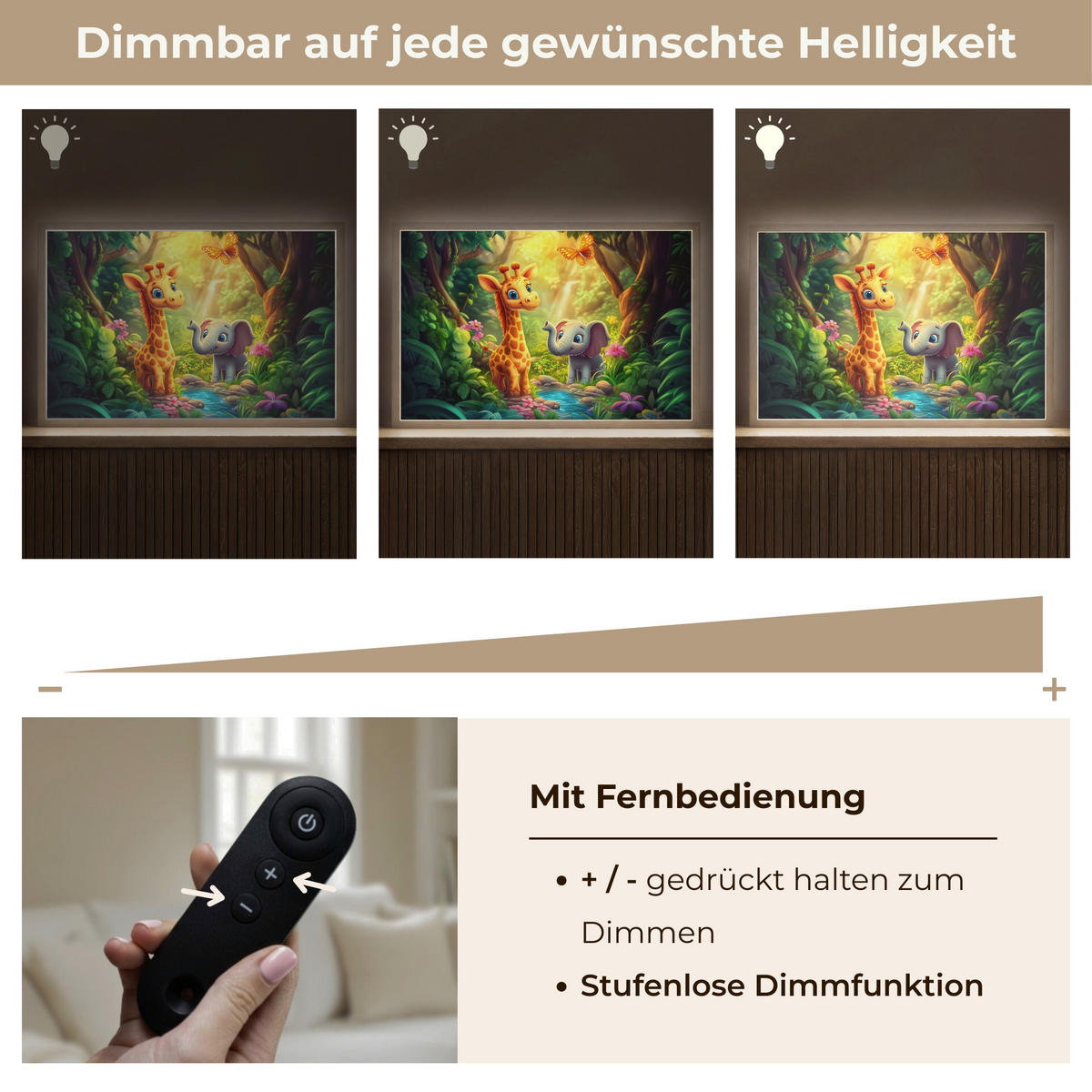 NACHTTISCHLAMPE MIT AKKU Giraffe - Elefant - Blumen - Dschungel 60x40 cm - Grün, Holzwerkstoff (8/60/40cm) - OnlyWow