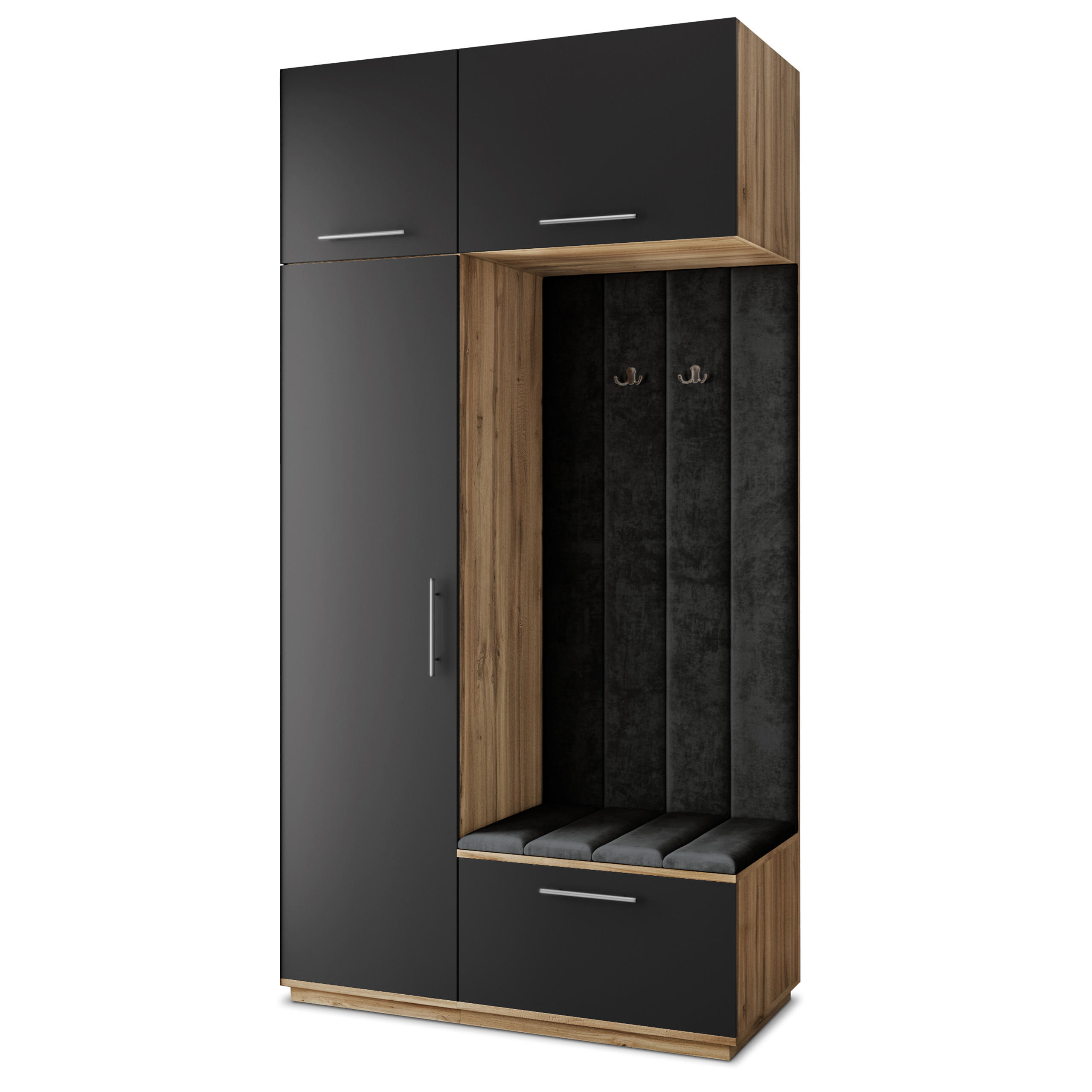 Masseno Garderobenschrank Eiche Wotan, Schwarz, Schwarz 120x240x60 cm