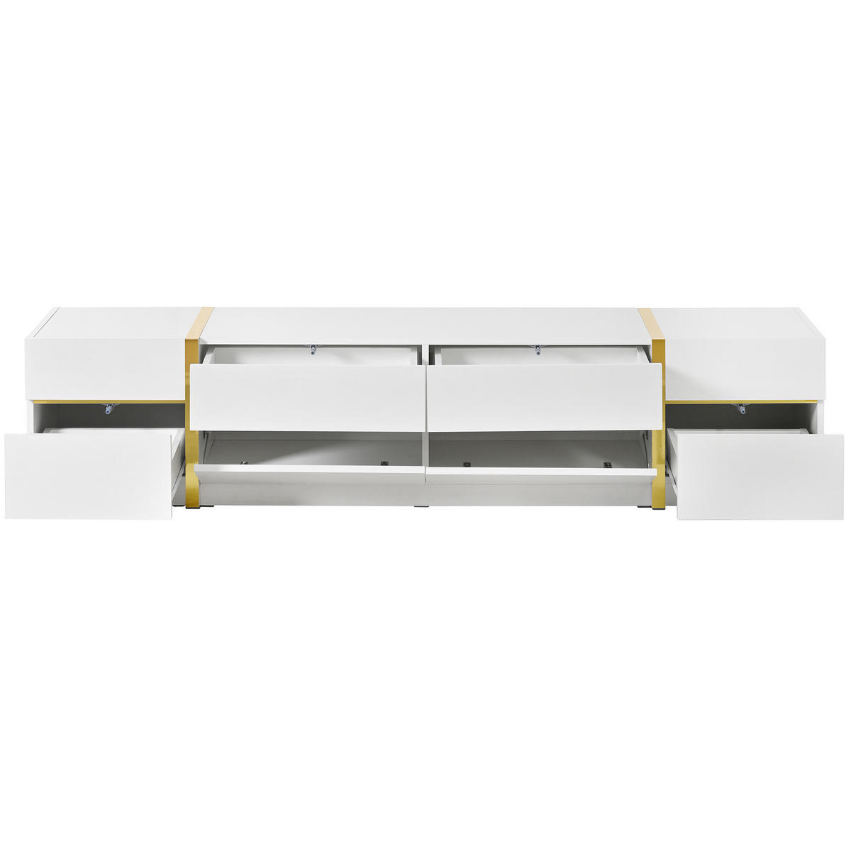 LOWBOARD 180/40/38 cm aus MDF mit Hochglanzoberfläche und goldfarbenen Akzenten Weiß - Weiß, Holzwerkstoff (180/38/40cm) - Modenvie