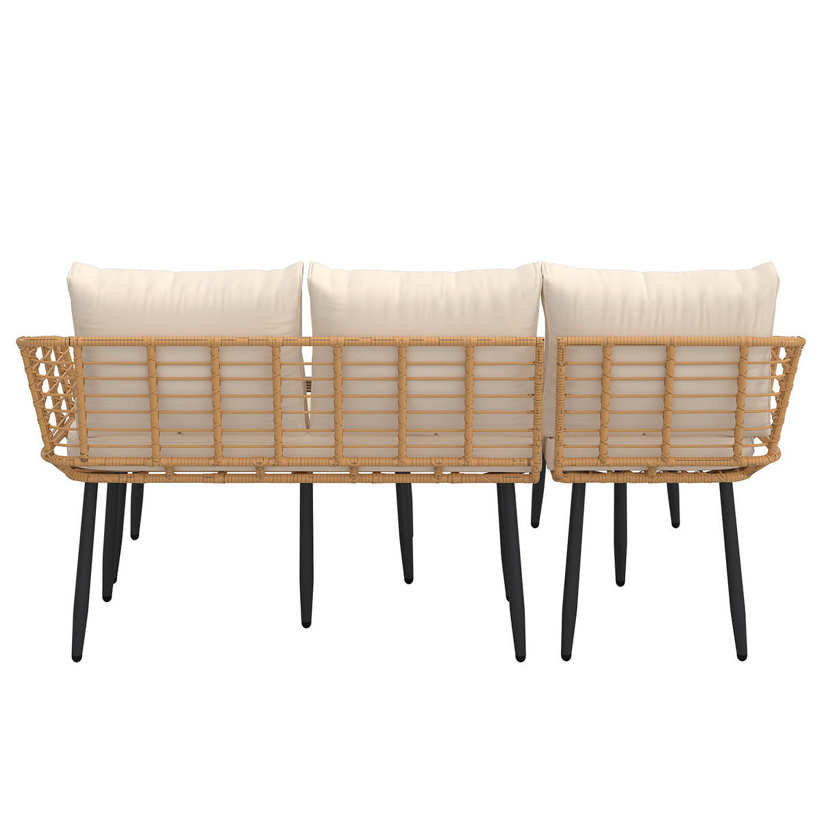 LOUNGESET - Polyrattan / Polyester - Braun / Creme - 3-teilig - Beige/Braun, Glas/Naturmaterialen - home24