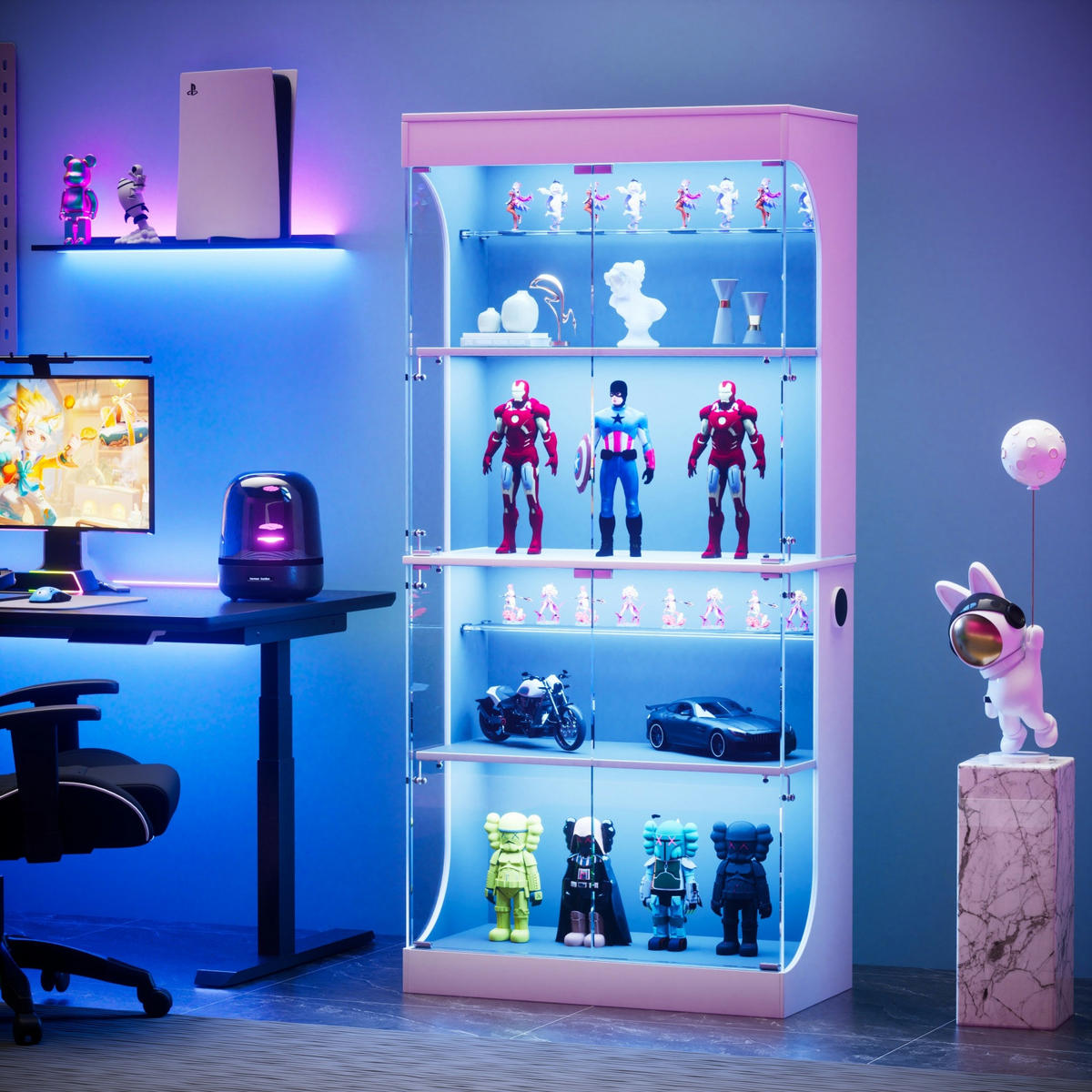 VITRINENSCHRANK Weiß 80/35/165 cm mit LED Beleuchtung und Ladestation - Weiß, Glas (80/165/35cm) - PARAFTA HOME