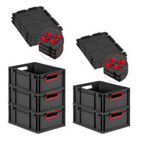 EUROBOX 5x NextGen Color mit Auflagedeckel 17x30x40 cm 16 Liter Schwarz Griffe rot offen - Rot/Schwarz, Kunststoff (30/17/40cm) - PROREGAL