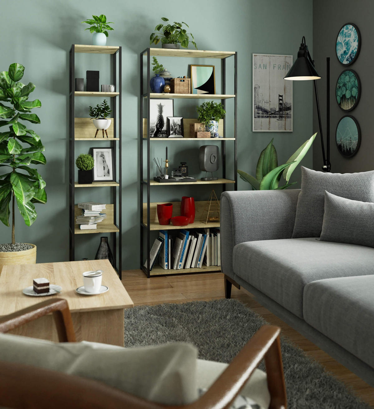 LOFT-REGAL Bücherregale Schwarz-Artisan, 40x192x32 cm - Schwarz/Eiche Artisan, Holz (40/192/32cm) - Milordbikes