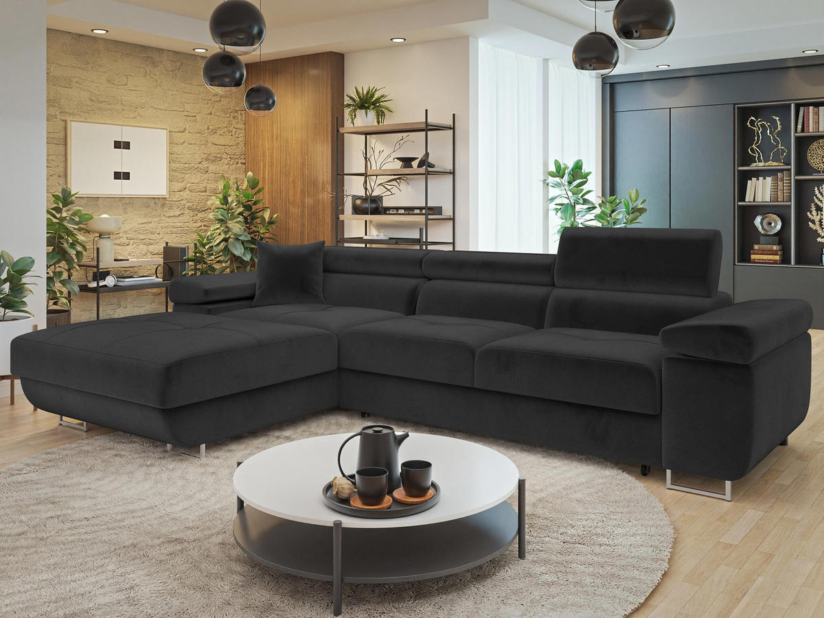 ECKSOFA Torezio Mini, Seite: Links - Schwarz, Holz/Textil (280/170cm) - MIRJAN24