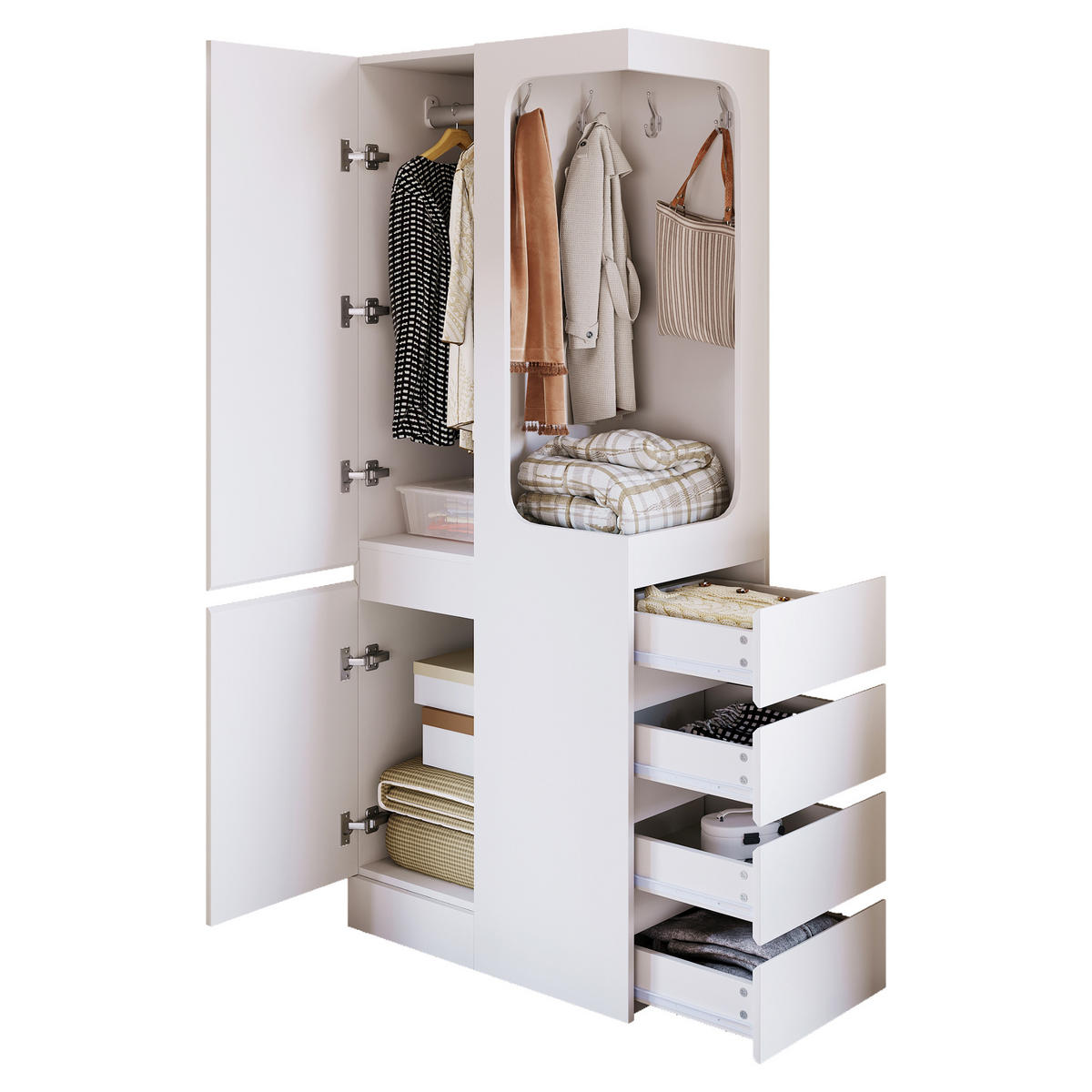 KLEIDERSCHRANK 70x40x170cm 1 Tür Schubladen Weiß - Weiß, Holz (70/170/40cm) - FLIEKS
