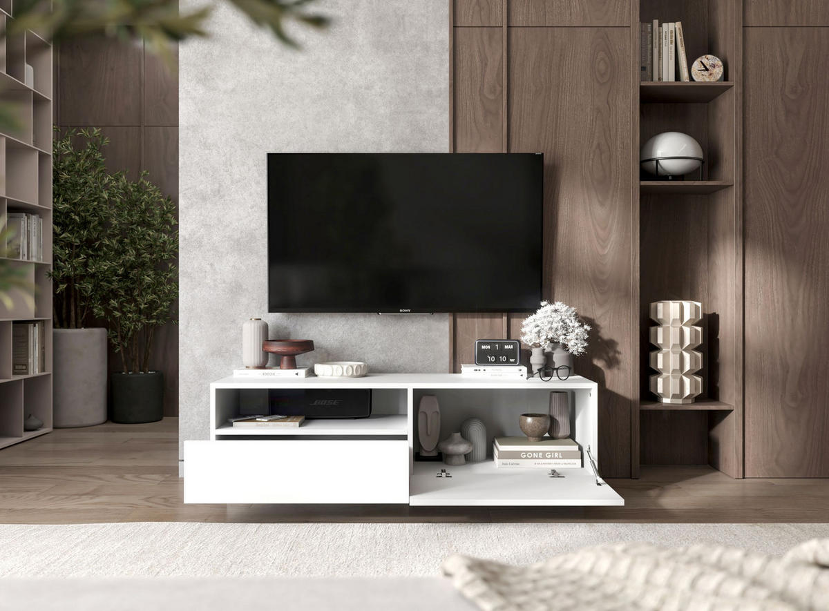 TV-SCHRANK Enjoy Weiß matt Loft Schublade 120 cm - Weiß, Holzwerkstoff (120/37/35cm) - Meble Lindner