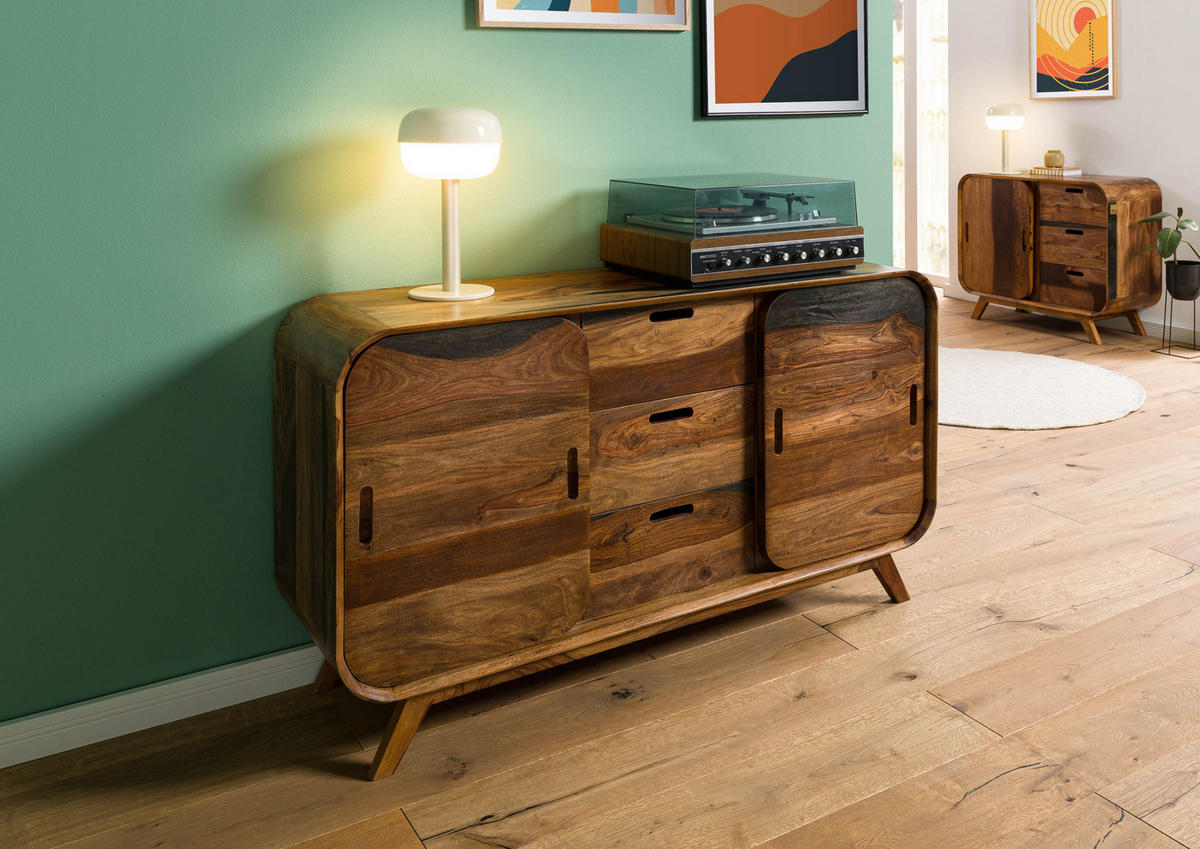 SIDEBOARD Sheesham 134x40x75 dunkelbraun lackiert MAILAND #201 - Dunkelbraun, Holz (134/75/40cm) - Massivmoebel24