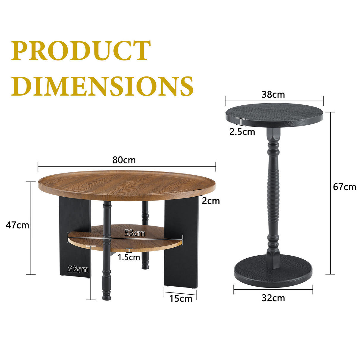 COUCHTISCH 80/80/47 cm Nussbaumfarben aus MDF mit Beistelltisch - Walnussfarben, Holzwerkstoff (80/80/47cm) - OKWISH