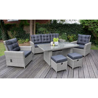 DININGLOUNGE-SET Asti Grau Polyrattan für 7 Personen - Grau, Naturmaterialien - bellavista - Home & Garden