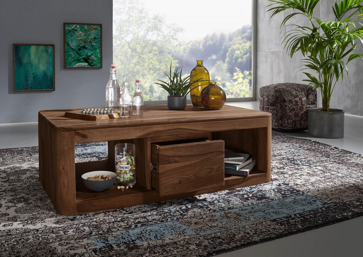 COUCHTISCH Sheesham 118x65x40 rot-braun gebeizt TORONTO #152 - Dunkelbraun, Holz (118/65/40cm) - Massivmoebel24