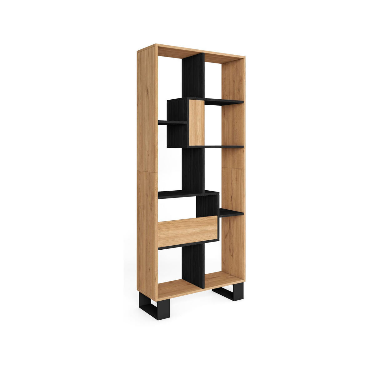 REGAL Bibliothek, Eiche und Schwarz, 67/31/174cm - Eichefarben/Schwarz, Holzwerkstoff (67/174/31cm) - Skraut Home