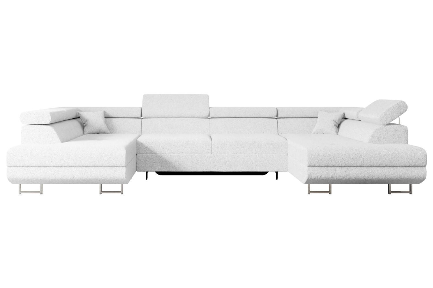 WOHNLANDSCHAFT mit Schlaffunktion und Bettkasten GUSA-U 342x202x107 cm Weiß Bouclé - Silberfarben/Weiß, Holzwerkstoff/Textil (342/107/202cm) - ALTDECOR