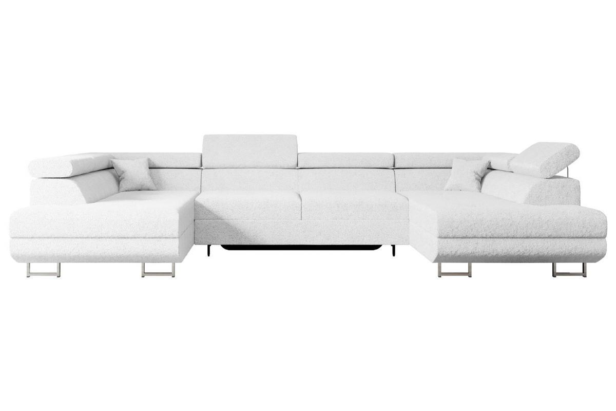 WOHNLANDSCHAFT mit Schlaffunktion und Bettkasten GUSA-U 342x202x107 cm Weiß Bouclé - Silberfarben/Weiß, Holzwerkstoff/Textil (342/107/202cm) - ALTDECOR